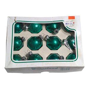 Vintage Santa Land Shiny Brite Glass Round Ornaments 12pk 1.5" Green